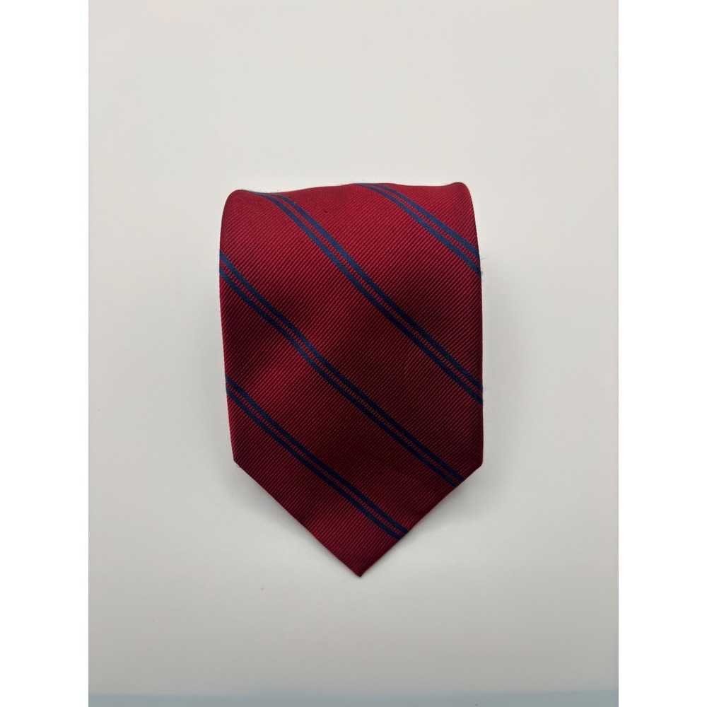 US Polo Assn Mens Necktie Red Navy Blue Diagonal Striped Ribbed Silk Blend Tie
